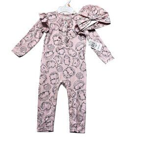 Jessica Simpson Sepia Rose Hedgehog Print Coverall With Hat Size 12 Months New
